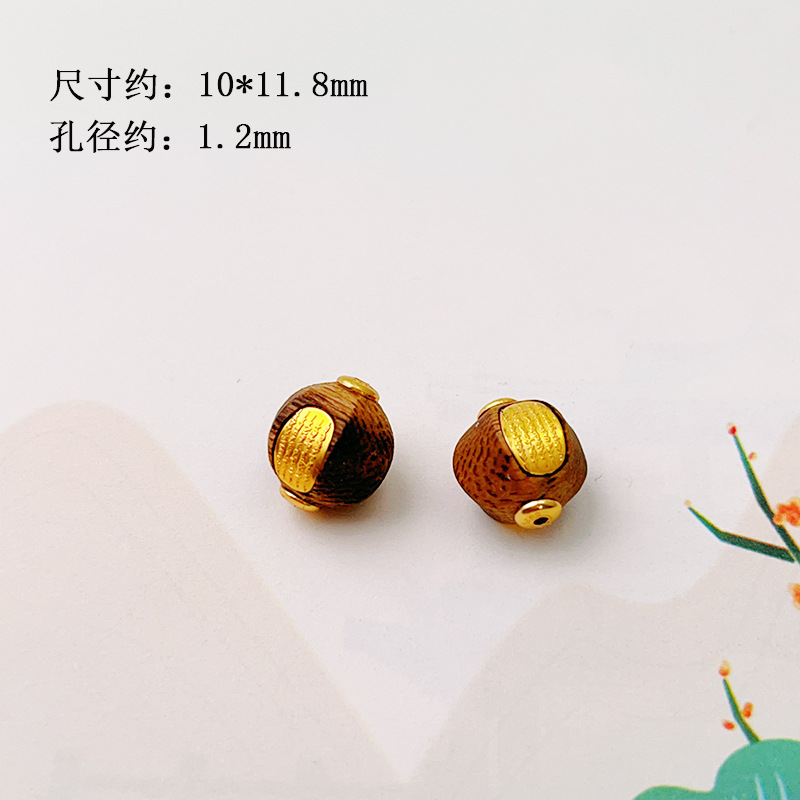 S925 Silver Gold-Plated Agarwood Burnt Blue Spacer Beads Dzi Beads Accessories Bracelet DIY Handmade Semi-Finished Accessories