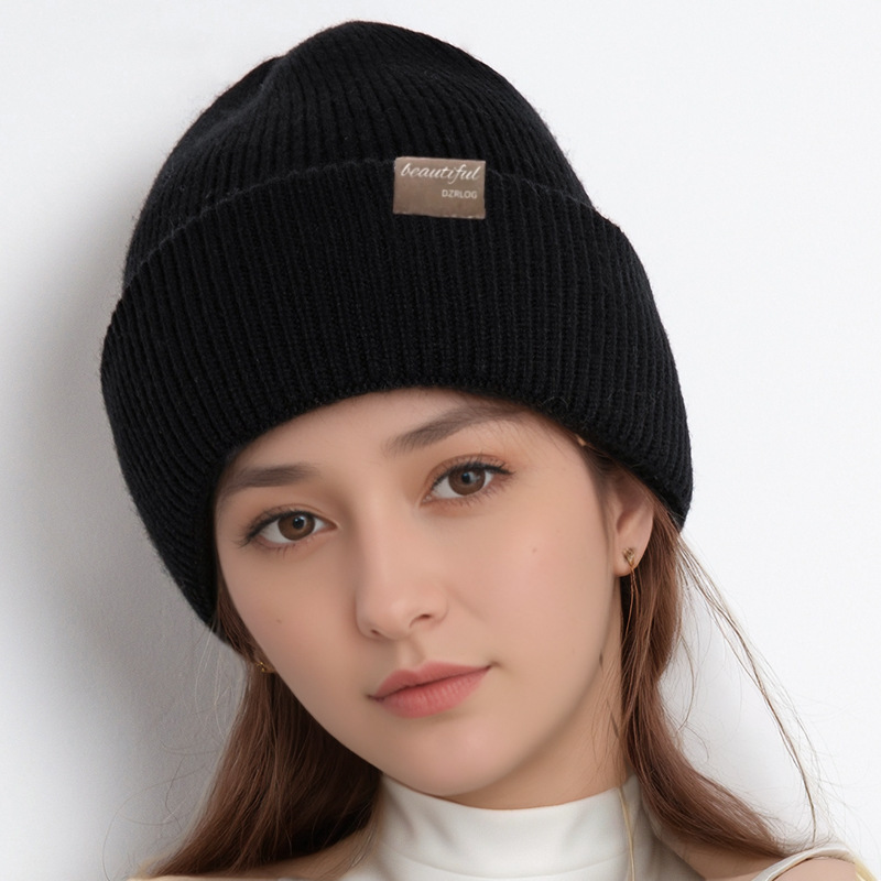 冬季时尚百搭包头冷帽女加绒加厚保暖套头帽防寒防风针织毛线帽子|undefined