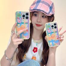 彩格子小动物适用iPhone15Promax手机壳苹果14二合一13硬12少女11