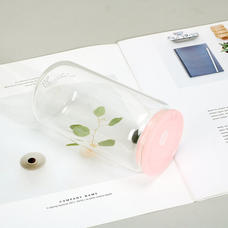 Cross-border Mason Cup sublimación de una sola capa gruesa transparente borosilicato cubierta de color de vidrio taza de agua cubierta de bambú paja al aire libre