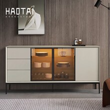 意式极简餐边柜酒柜烤漆现代实木感应灯茶水收纳玄关柜多功能碗柜