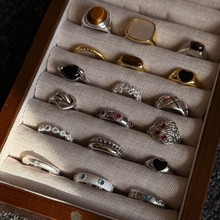 s925纯银复古黑玛瑙戒指女不掉色冷淡风开口小众高级轻奢百搭新品