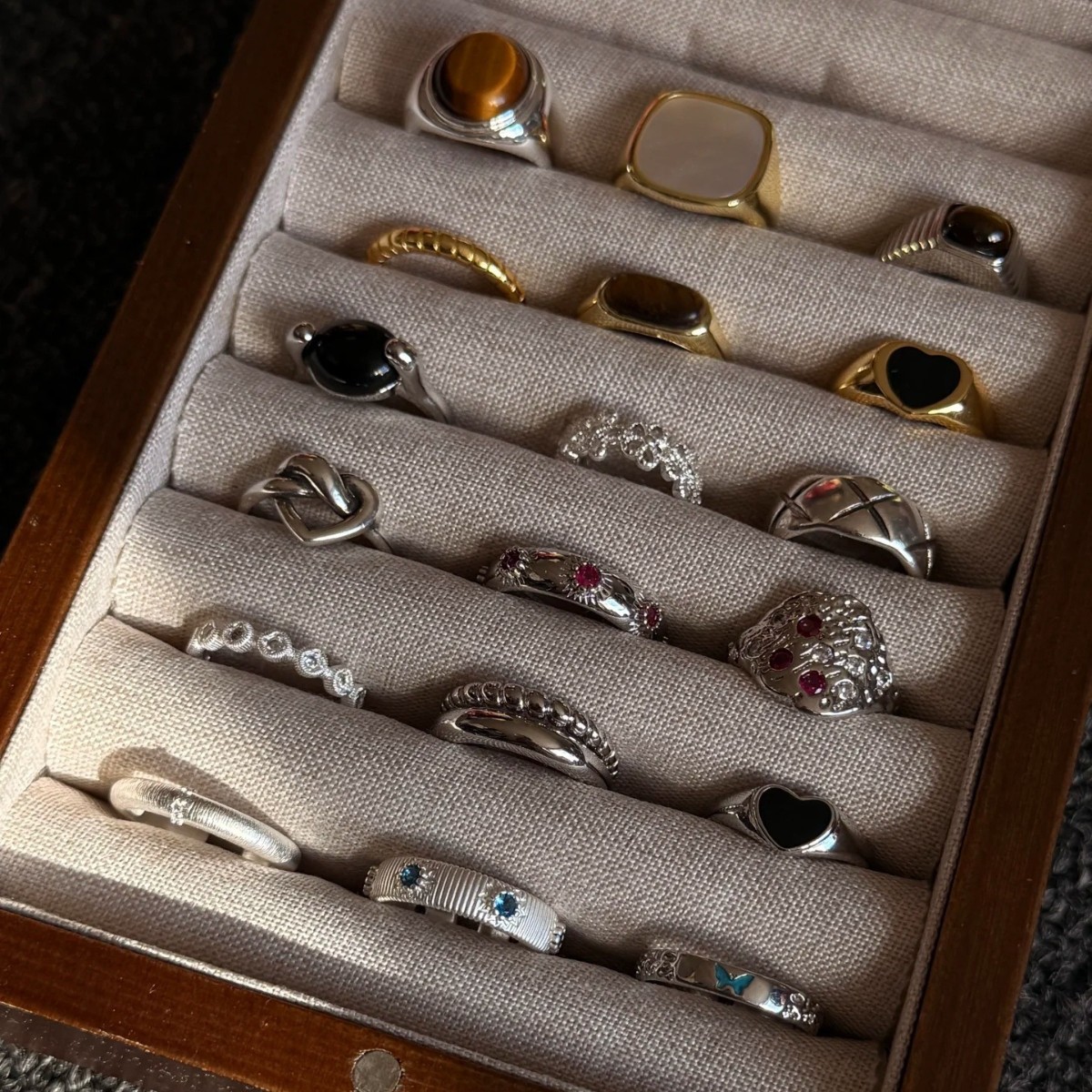 s925 sterling silver retro black agate ring women‘s non-fading cold style open niche high-grade light luxury all-matching new product