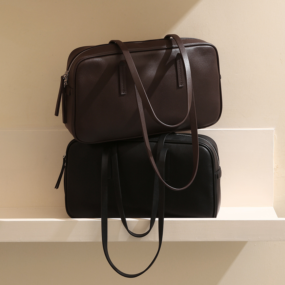 Best-Selling Genuine Leather Women's Tote Bag Large Capacity Handbag Top Grain Cowhide Boston Underarm Commuter Bag - Thumbnail 4
