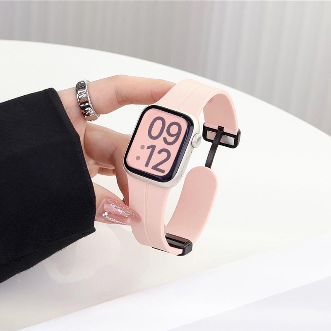 Correa de reloj Apple aplicable iwatch10987Ultra silicona líquida con hebilla plegable magnética carcasa protectora de caramelo