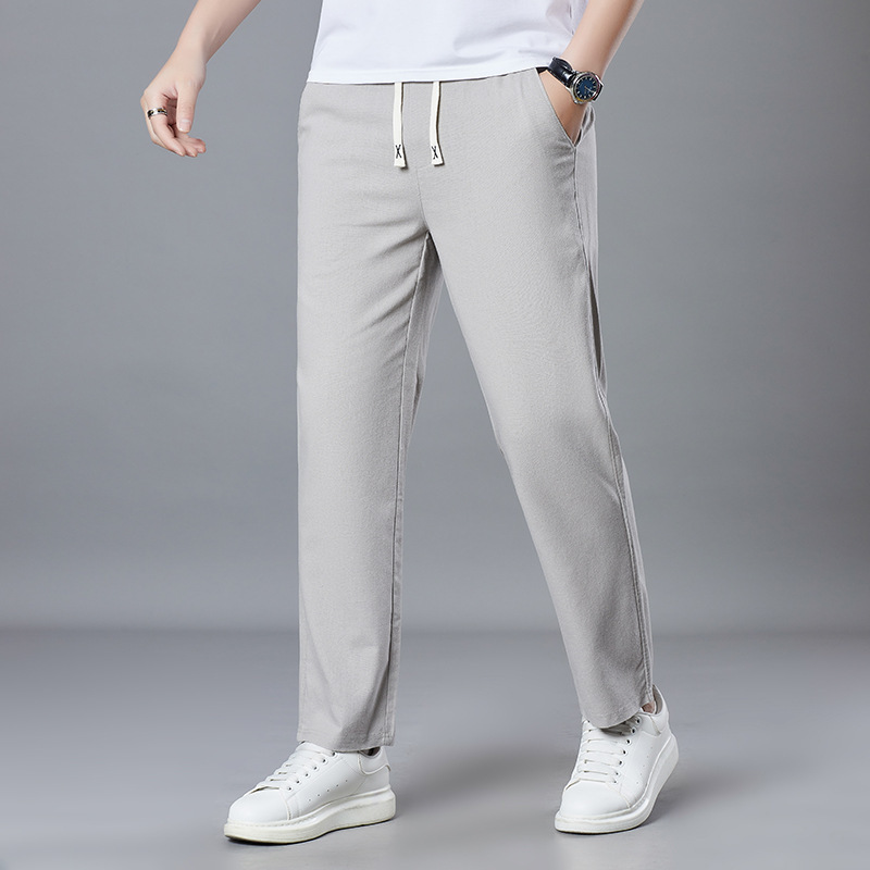 Light Luxury Summer Fashion Trousers Thin Young Men's Linen Casual Pants High-End Solid Color Men's Straight Sports Pants Light Luxury Summer Fashion Trousers Thin Young Men's Linen Casual Pants High-End Solid Color Men's Straight Sports Pants