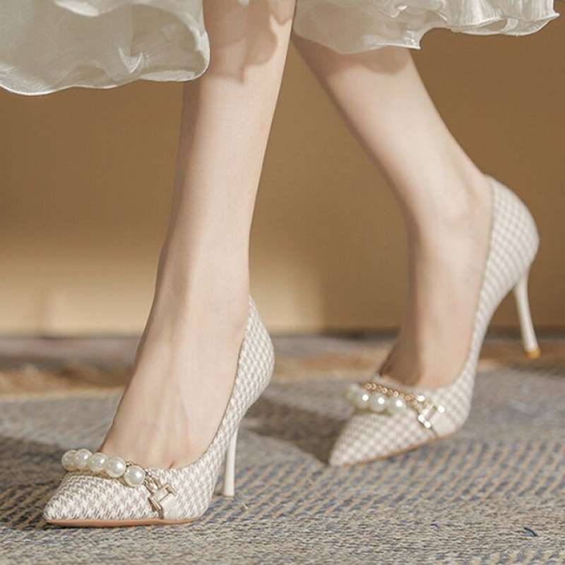 Houndstooth High Heels Women's Stiletto Heels 2025 Spring and Summer New Design Niche Elegant Pointed Toe Flats Work Shoes