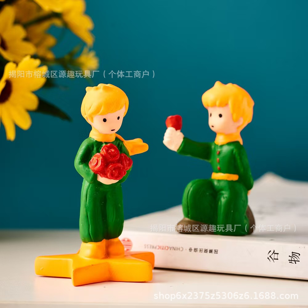 Valentine's Day 520 Chinese Valentine's Day Internet Celebrity Holding Flowers Little Prince Flower Decoration Cake with Beautiful Rose Confession Plug-In