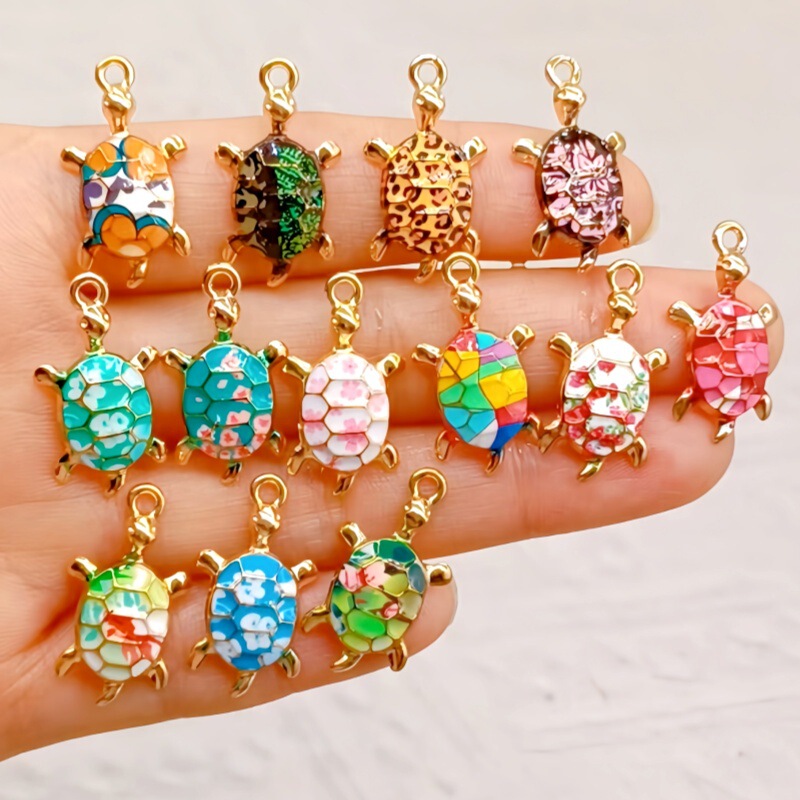 Cross-Border DIY Colorful Turtle Pendant Jewelry Accessories Bracelet Pendant Alloy Oil Drop Accessories Hanging Earrings