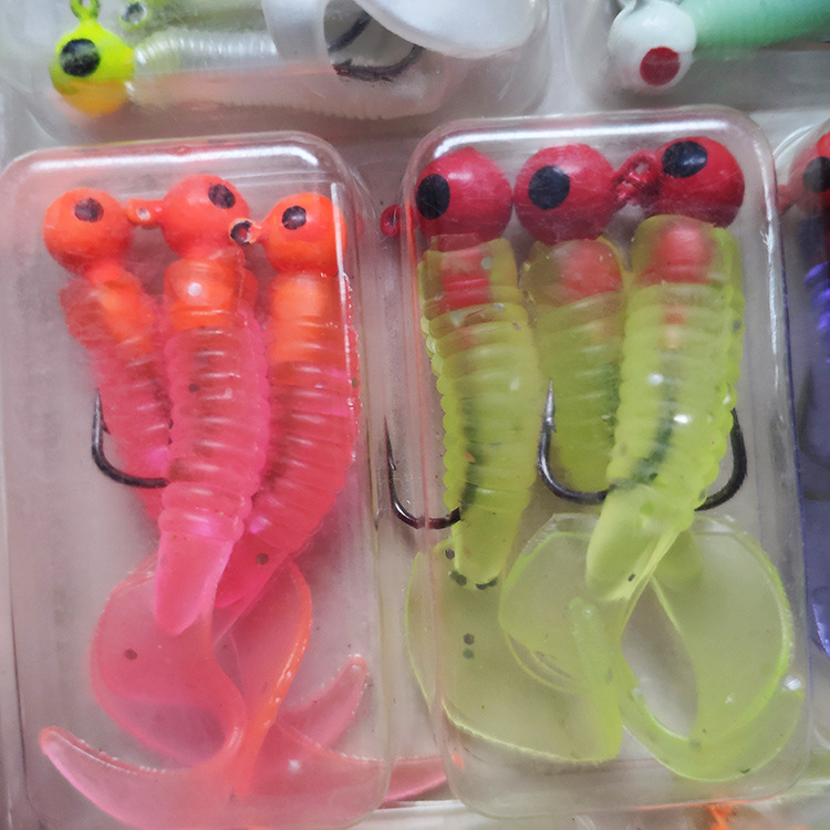 Wholesale lead -head hook soft bait set single -tailed tail tail tapecal box installed bionic bait fake bait road sub -bait soft worm bait 4