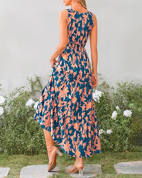 269g Weight Maxi Long Dress Dress Length Type Sleeveless Sleeve Length Swing Dress Dresses Type Sleeveless Sleeve Type Polyester Fabric Type Mid Waist Waist Line Holiday, Daily, Selfie Occasion V Neck Neckline Regular Fit Fit Type Flower Pattern Summer Season Women's Gender Printing Design Casual, Elegant, Simple Style Style Wholesale Women's Casual Elegant Simple Style Printing Flower Holiday Daily Selfie V Neck Sleeveless Swing Dress 7