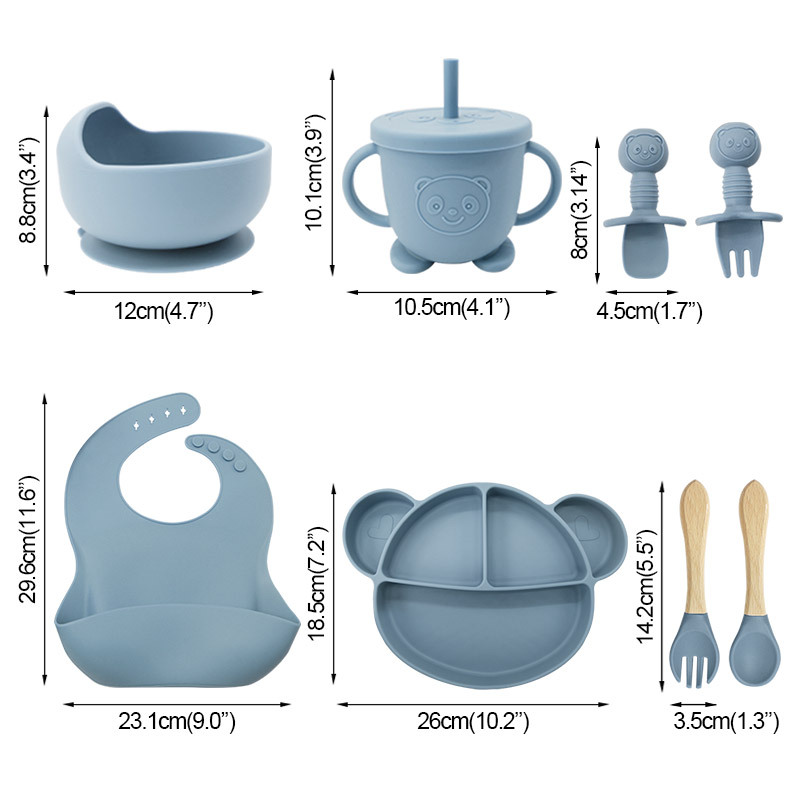 Dibujos animados Mickey Mouse vajilla traje infantil babero placa de silicona suplemento alimenticio tazón taza de paja materna e infantil suministros diarios