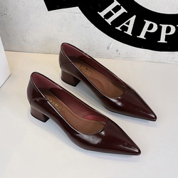 9853 European and American minimalist style pointed thick single order shoes versatile shallow mouth foot pedal comfortable commuting mid heeled high heels for women