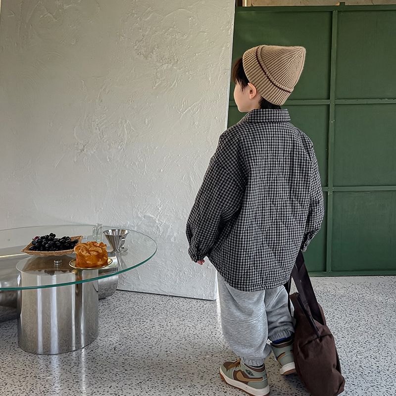 Baodua ropa para niños camisa acolchada para niños Otoño e Invierno 2023 nueva ropa de invierno para niños camisa a cuadros engrosada moda
