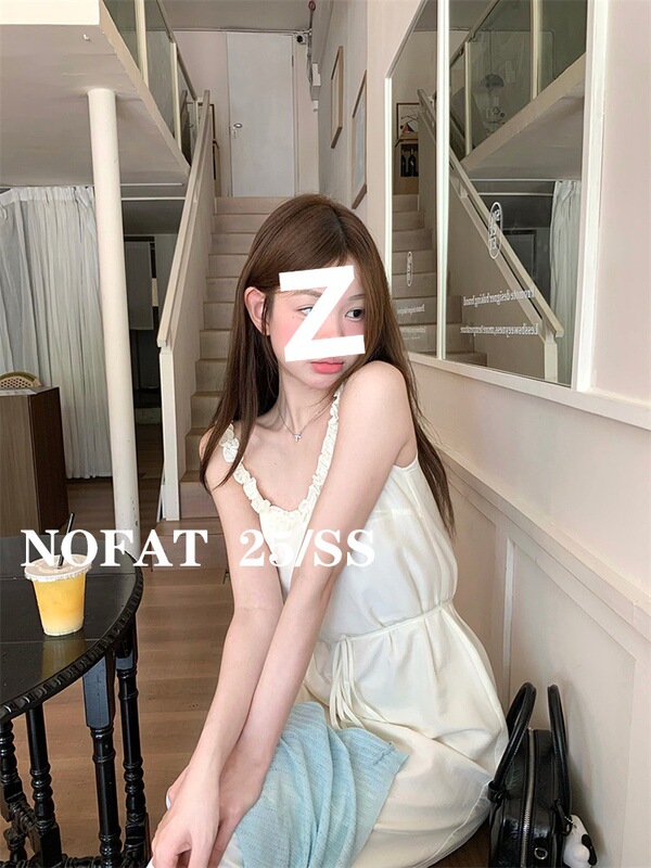 2025上新【月光诗人gloss】韩系波浪边绑带收腰连衣裙两件套套装|undefined