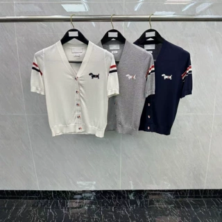 南油高品TB25女士新品双袖条纹小狗提花彩色纽扣短袖开衫T恤时尚