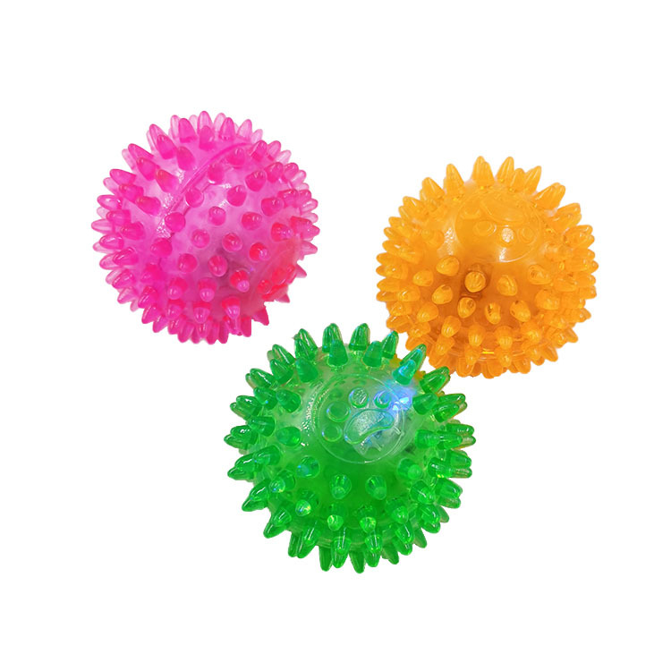 Mascota flash bola elástica juguete TPR bola espina luminosa gato perro molar diente limpieza entrenamiento juguete en stock
