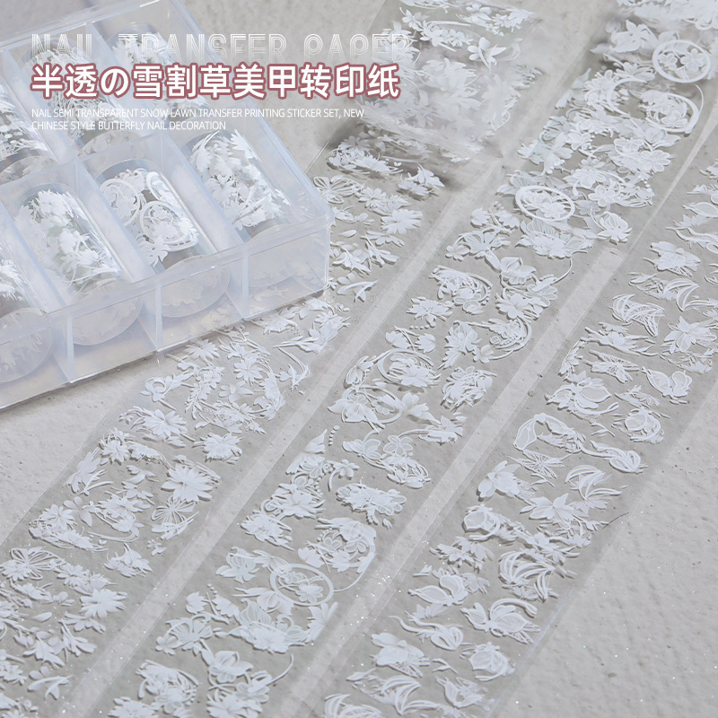 Nail Art Semi-transparent Snow Mowing Transfer Sticker New Chinese Style National Style Butterfly Flower Nail Jewelry Special for Nail Art Shop