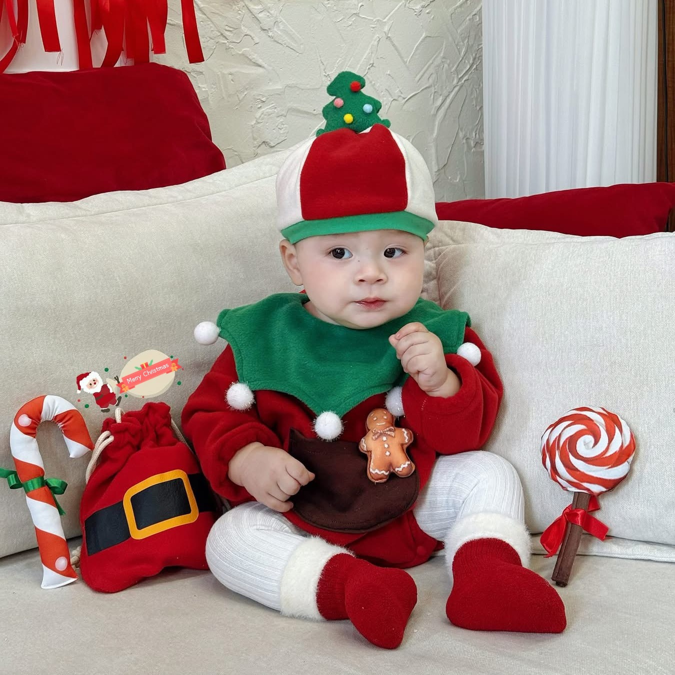 跨境新品婴儿圣诞长袖卡通哈衣韩国同款宝宝套装ins风可爱造型服