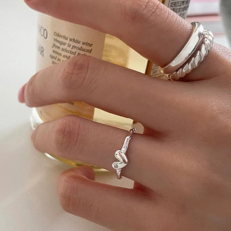 Bague torsadée en pâte frite à double couche de haut niveau en argent sterling pour fille super cool au design de niche coréen_voghion.com