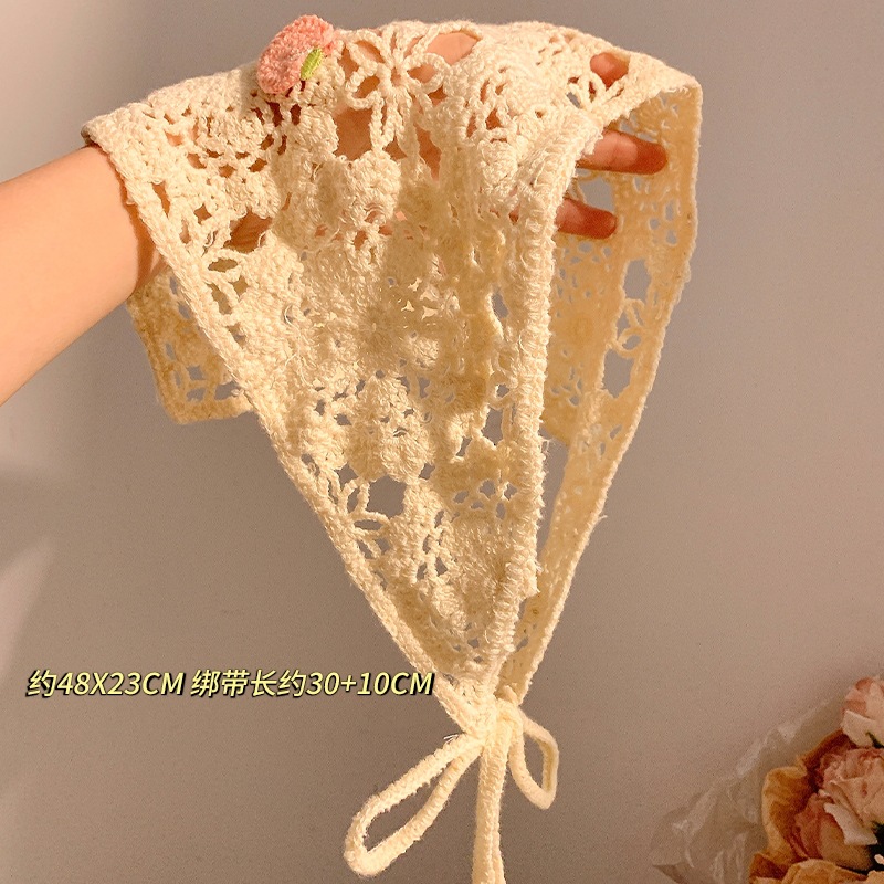 Pañuelo de punto de estilo pastoral beige, bufanda triangular, mujer, Baotou, playa francesa, linda diadema, tocado 2024 nuevo