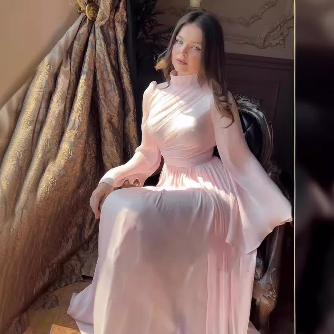 Abbigliamento donna abito dolcevita incrociato per donna nuovo abito lungo a maniche lunghe con vita francese_voghion.com