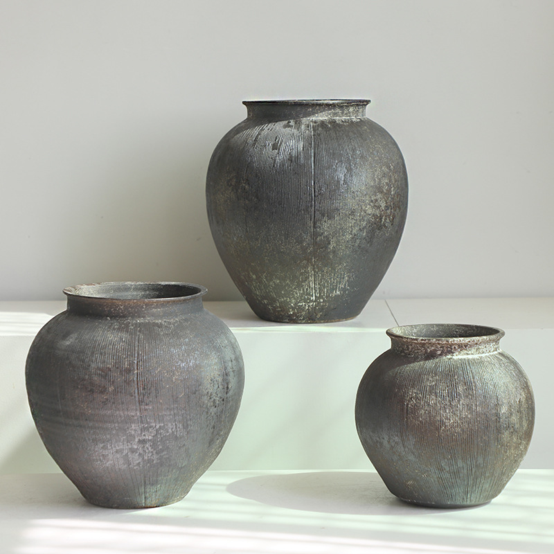 Jingdezhen ceramic vase retro nostalgic handmade hotel B & B Misty style flower arrangement Zen decoration stoneware jar