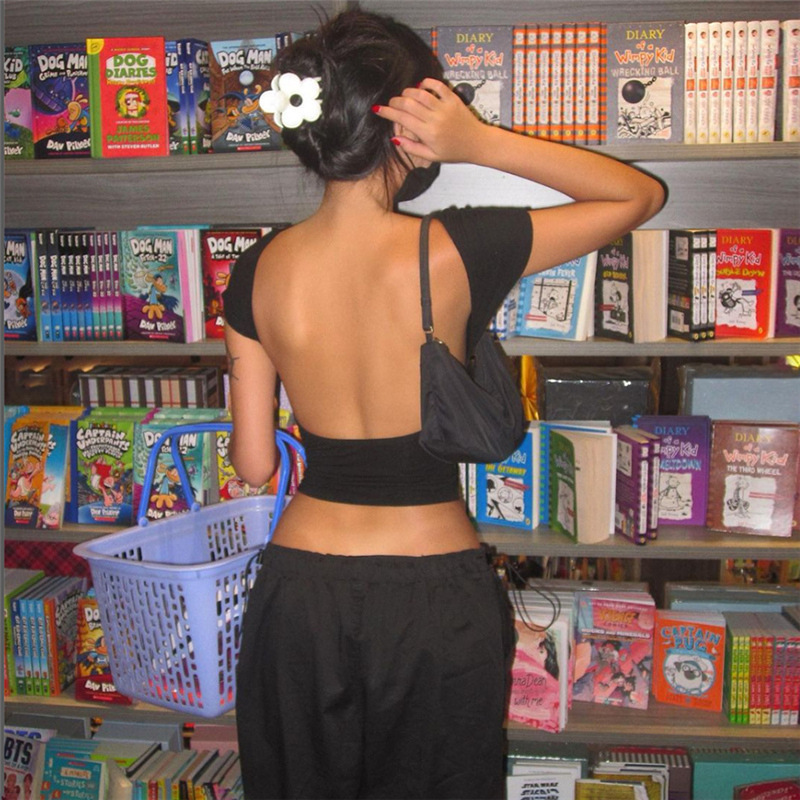 【现货直发】亚马逊新品女T夏装秋新品一字领露背夜店装上衣