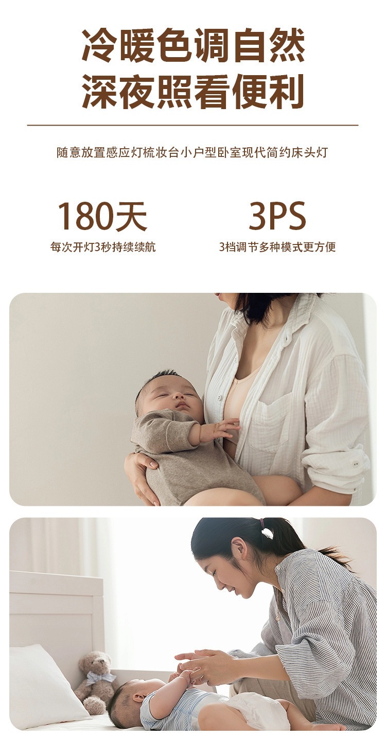 智能led人体感应灯磁吸自粘无线小夜灯 长条充电橱柜衣柜灯条家用