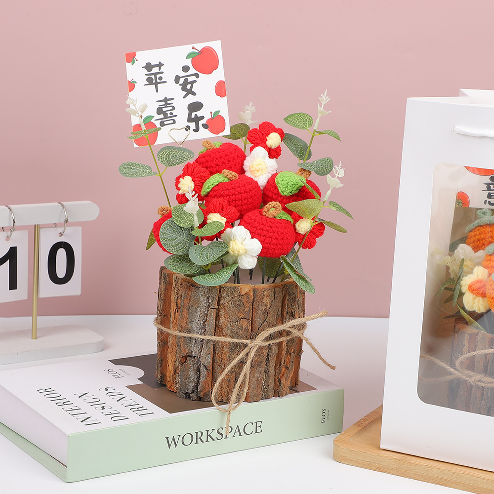 520 ramo de lana del día de la madre, regalo de cumpleaños, producto de alta calidad, tejido a mano, tejido a mano, decoración de cubo de árbol en maceta