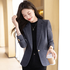毛呢西装外套女2025新款秋冬小个子高级感休闲时尚加厚西服灰上衣