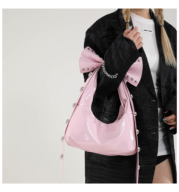 302g Weight Polyester Lining Material Zipper Closure Type Single Shoulder Strap Strap Type Shoulder Bag Bags Type Casual, Daily, Shopping Occasion Pu Leather Material Solid Color, Bow Knot Pattern All Seasons Season Women's Gender Streetwear Style Dumpling Shape Shape Women's Pu Leather Solid Color Bow Knot Streetwear Dumpling Shape Zipper Shoulder Bag 8