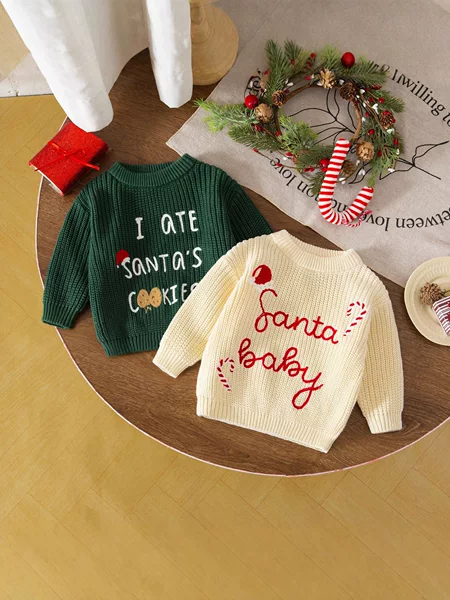 Amazon Cross-Border Autumn and Winter Children's Clothing Christmas Party Daily Versatile Round Neck Embroidered Pullover Warm and Comfortable Sweater