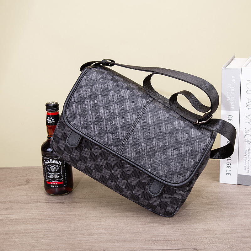 男款斜跨包多功能收纳时尚休闲格子男士单肩包新款大容量斜挎包