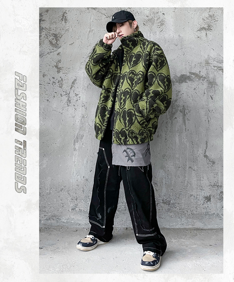 Moderne Herren Lammwolljacke Mit Herz-print Für Herbst Und Winter_voghion.com