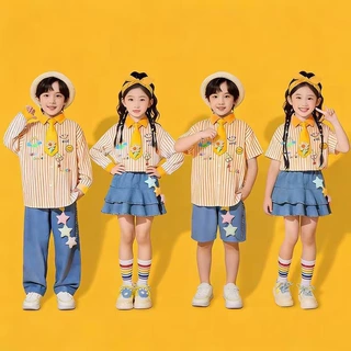 男女童条纹衫演出舞蹈服幼儿园合唱表演服小学生拉拉队运动会班服