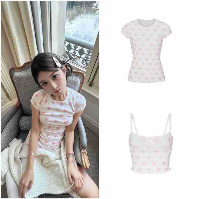 Skim* Valentine's Day Limited Edition Heart-Printed Round-Neck Short-Sleeved T-Shirt for Women, Sweet Style, Slim Fit, Slimming Base Top