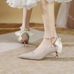 X589-32 Bridal Wedding Shoes 2023 New Collection He Xiu Wedding & Bridesmaid Shoes French-style High Heels in Large Sizes 40–43