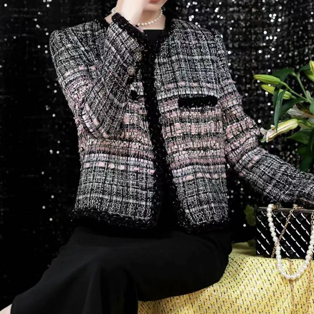 High-End Luxury Chanel-Style Women's Designer Celebrity Influencer Brand Heavy-Duty Woven Tweed Short Jacket