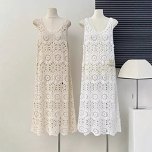 2025新款镂空针织无袖背心裙女条纹开衫连衣裙外搭叠穿罩衫中长款