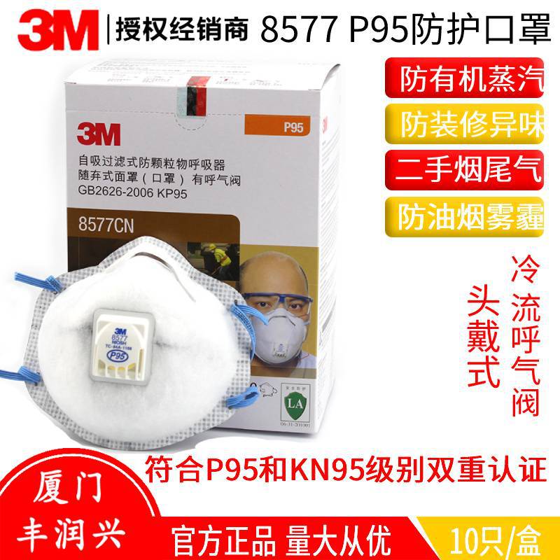 3M8577口罩防有机蒸气异味装修异味二手烟尾气活性炭P95防护口罩