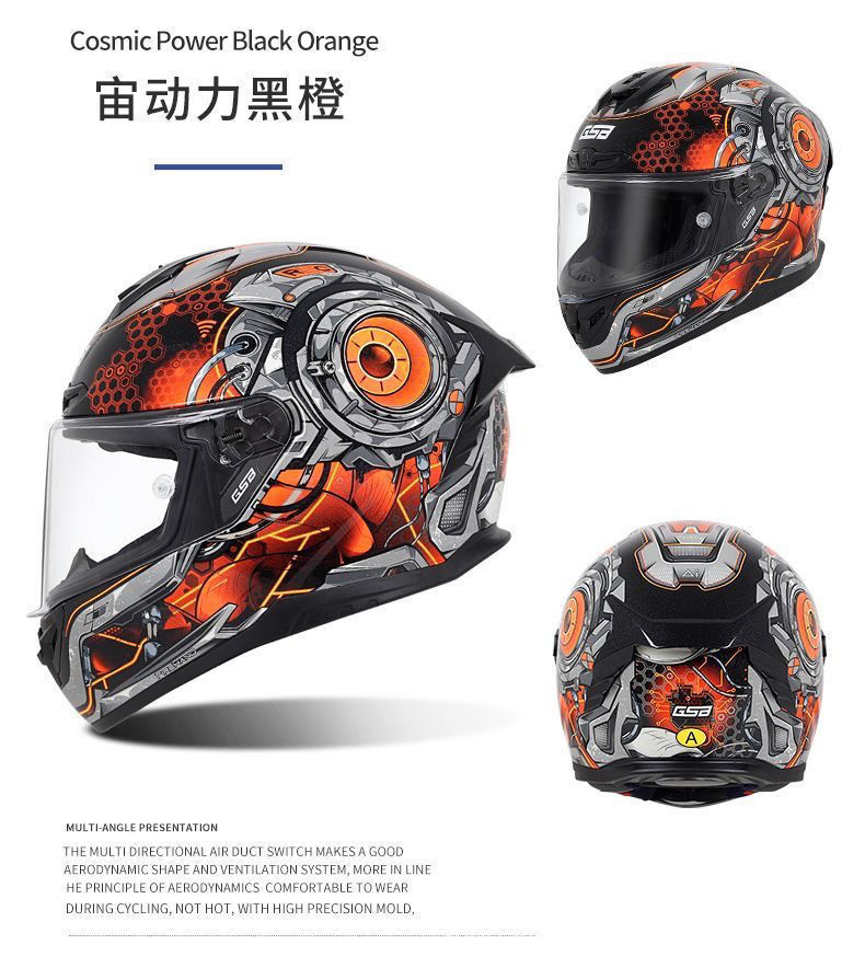 Gsb-S361-Motorcycle Full-Face Helmet, Imitation Racing Helmet Shape, Breathable and Ventilated Lining, Suitable for All Seasons, with Reserved Earphone and Eye Slots