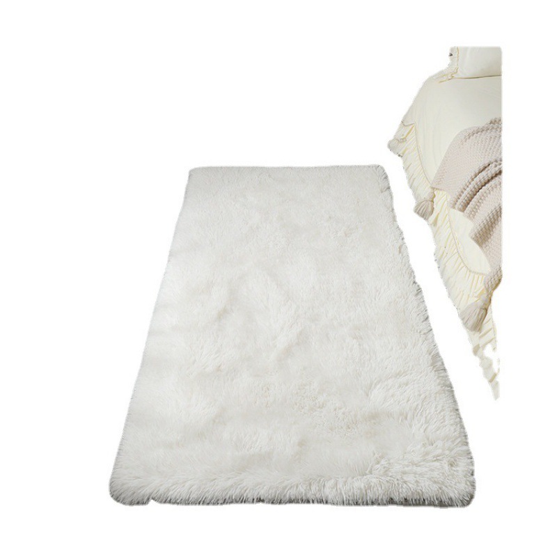 Alfombra de lana de seda de estilo nórdico Manta de borde de cama para dormitorio Alfombra de felpa completa para sala de estar tapete liso teñido anudado