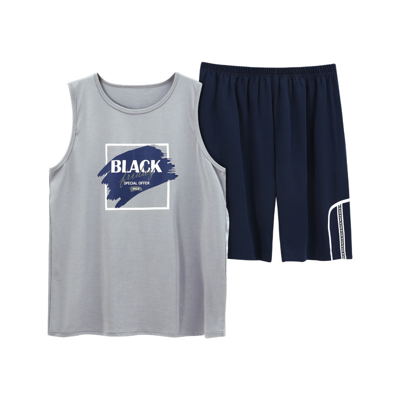 [personalizada] pijamas de verano de algodón de manga corta de dos piezas chaleco casual delgado ropa de hombre se puede usar fuera