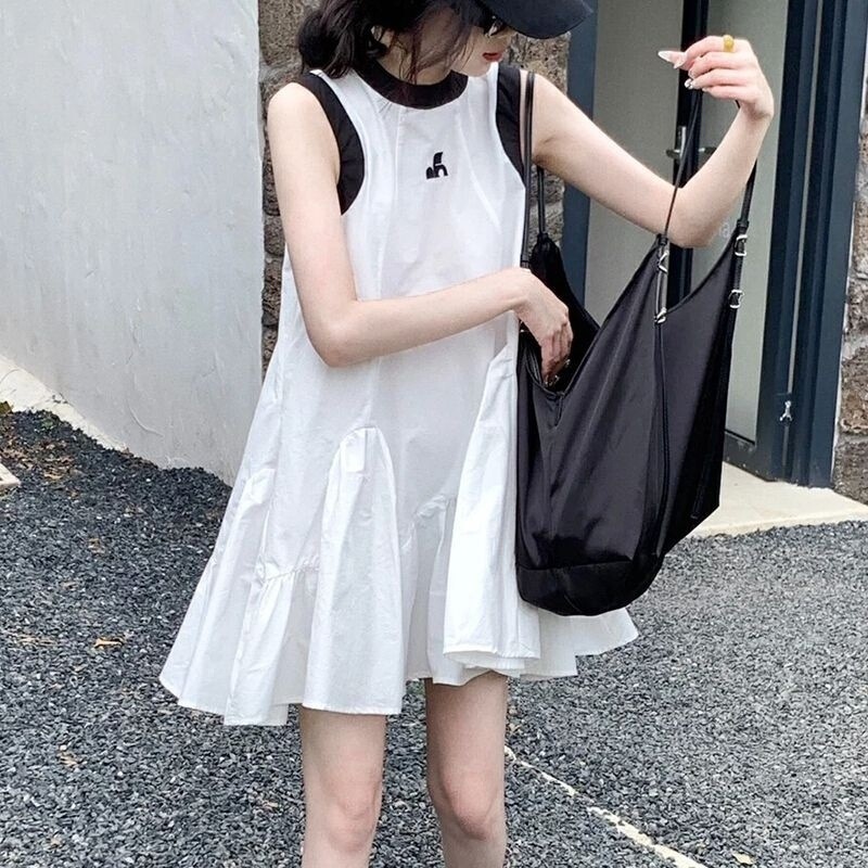 女の子白ワンピース2025年夏新作女の子夏スカート中学生高級サマーサスペンダー|undefined