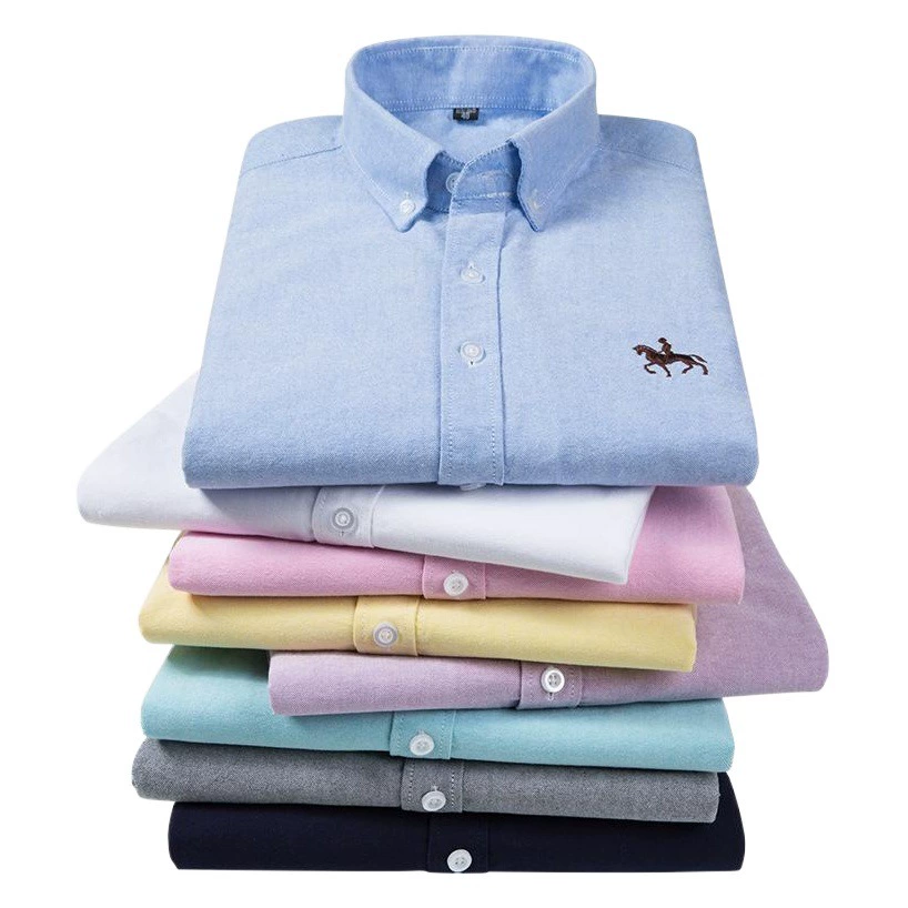 Новая мужская рубашка из 100% хлопка, оксфордская повседневная рубашка, мужская рубашка с длинными рукавами и вышивкой, Прямая доставка