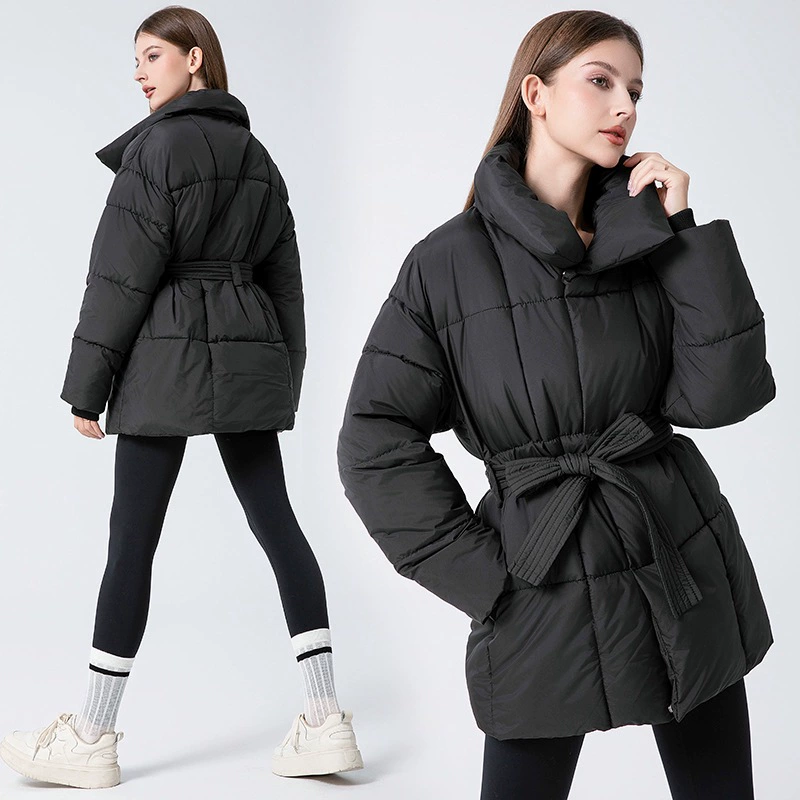 Короткая пуховая куртка оверсайз, европейский стиль с поясом, зима, M–XXL