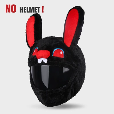Motosiklet dəbilqələri: Helmet Cartoon Plush Animal Cute - black-rabbit