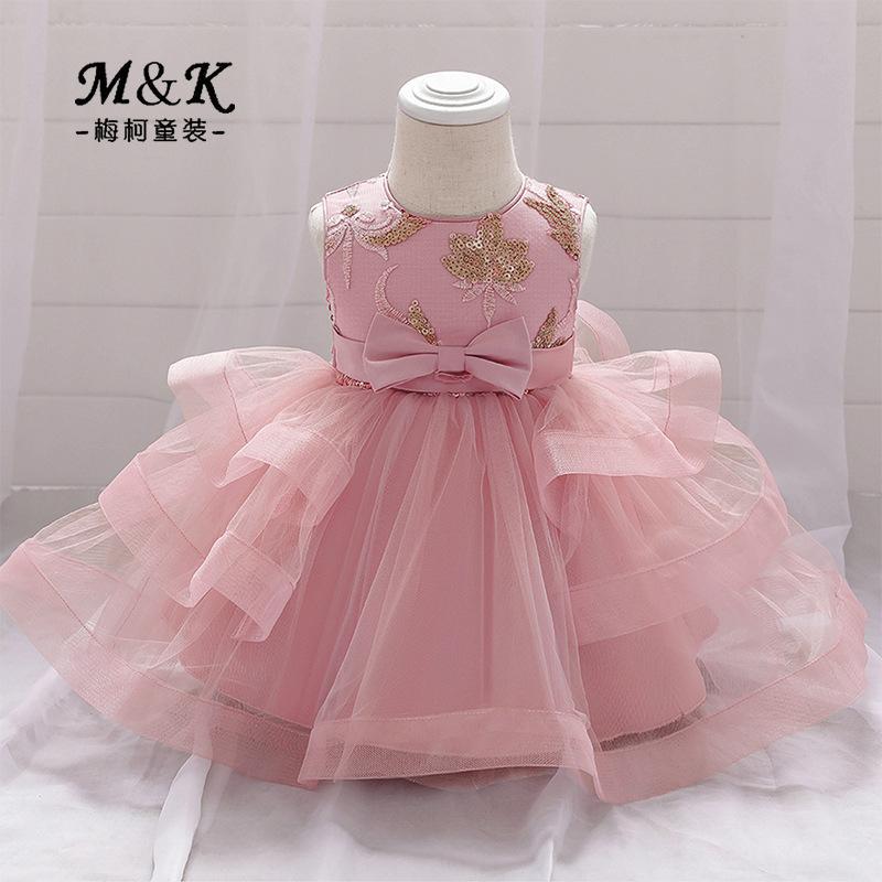 Nuevo vestido de princesa de niña transfronterizo vestido de aniversario vestido de red vestido de flores vestido de bebé vestido