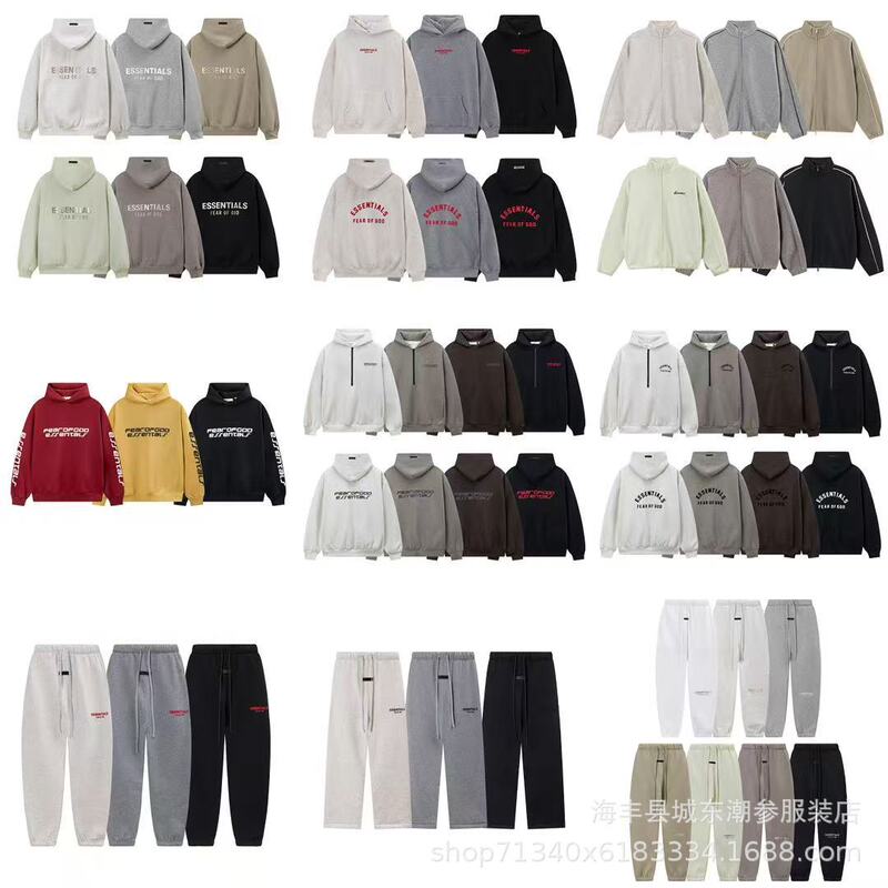 Authentic Fog Essentials Flocked Lettering Casual Loose High Street Fleece Hoodie Set Authentic Fog Essentials Flocked Lettering Casual Loose High Street Fleece Hoodie Set